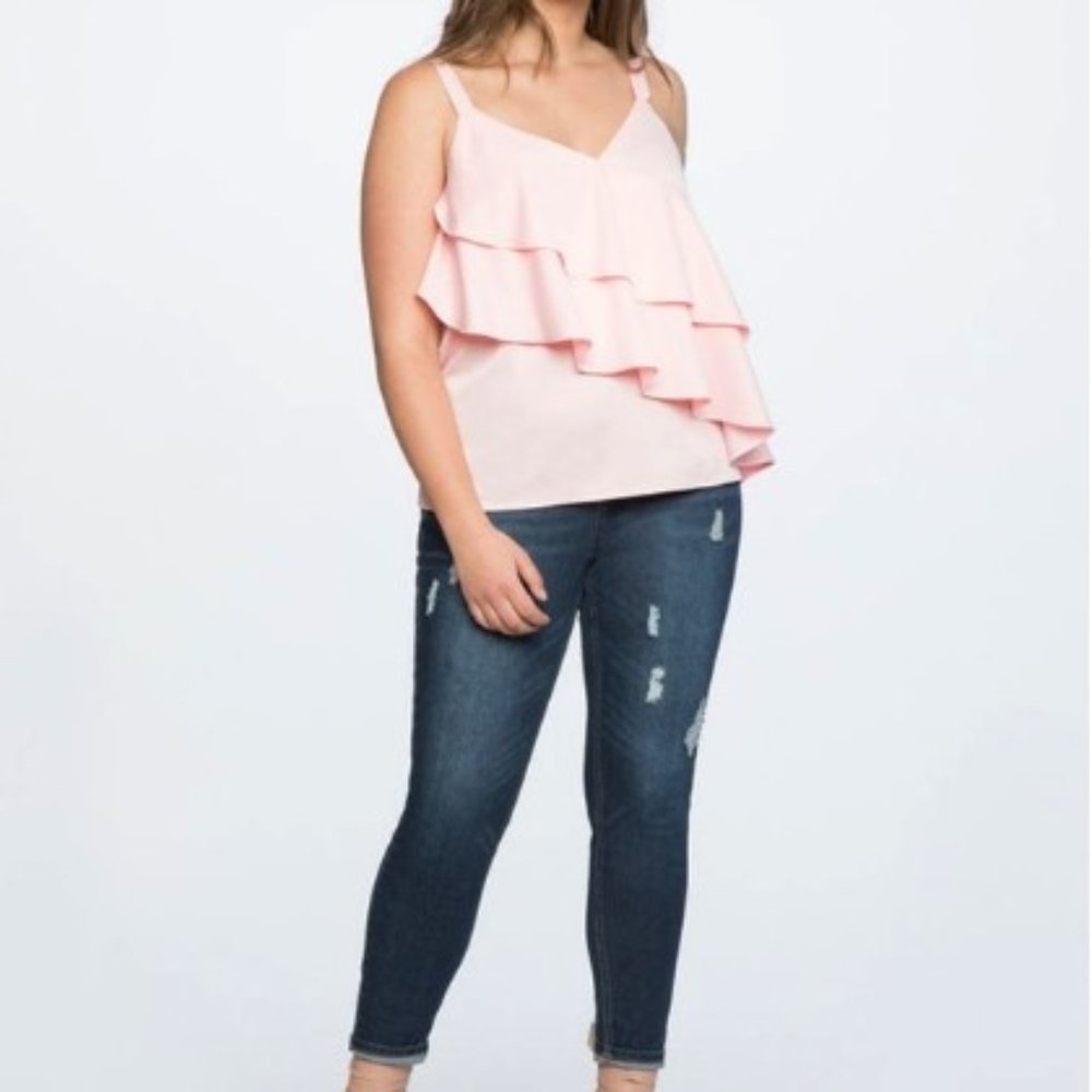 ๐HP๐NWT Eloquii Pink Layered Ruffled Top Sz 16 - Picture 3 of 12